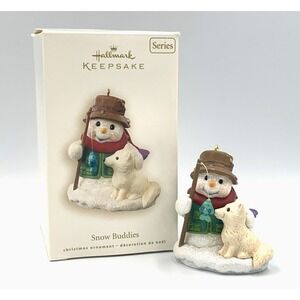 2008 Snow Buddies Hallmark Keepsake Ornament Fishing Snowman with  White Fox #11